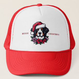 Festive Bernese Dog with Santa Hat and Florals
