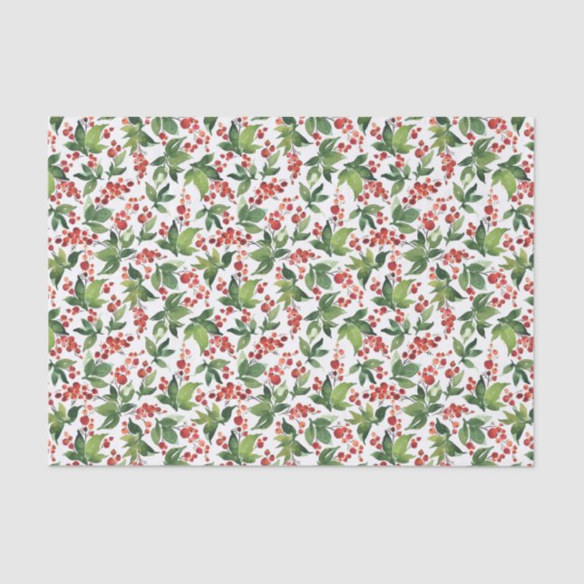 Festive Berries and Greenery Christmas Pattern Tissue Paper (Front)