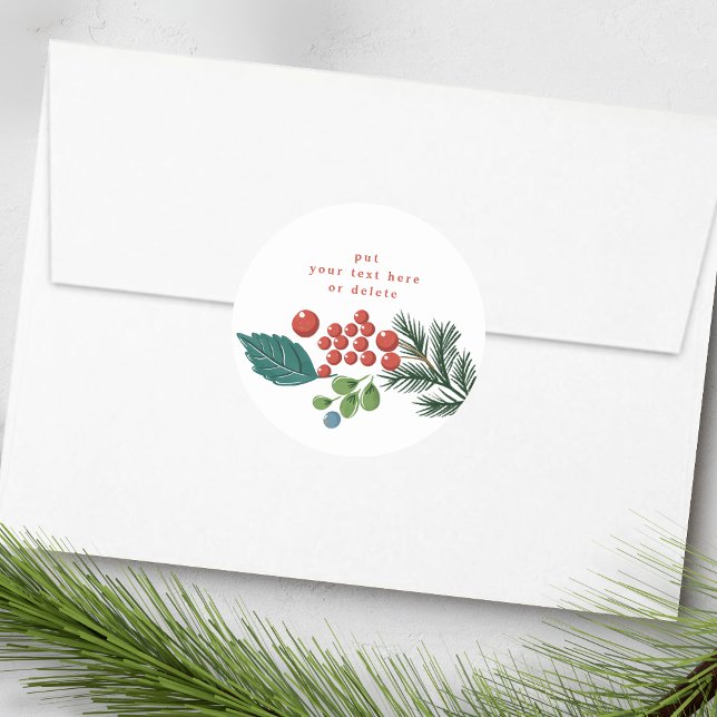 festive berries traditional green & red christmas classic round sticker (Creator Uploaded)