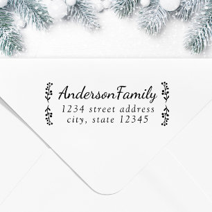 Festive Berry Branches Family Name Return Address Self-inking Stamp