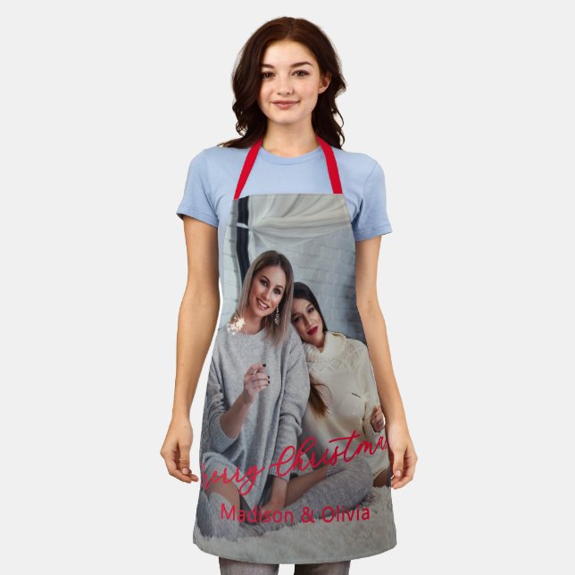 Festive Best Friend Personalised Photo Script Name Apron (Worn)