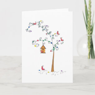 Festive Birds, Blank Holiday Card