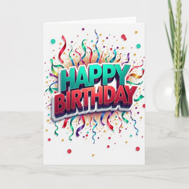 Festive Birthday 3D Text Card (Front)