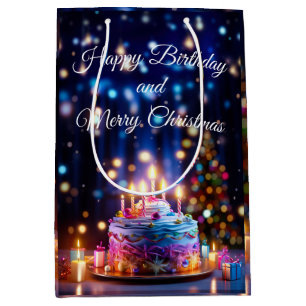 Festive Birthday and Christmas, Sparkling Holiday Medium Gift Bag