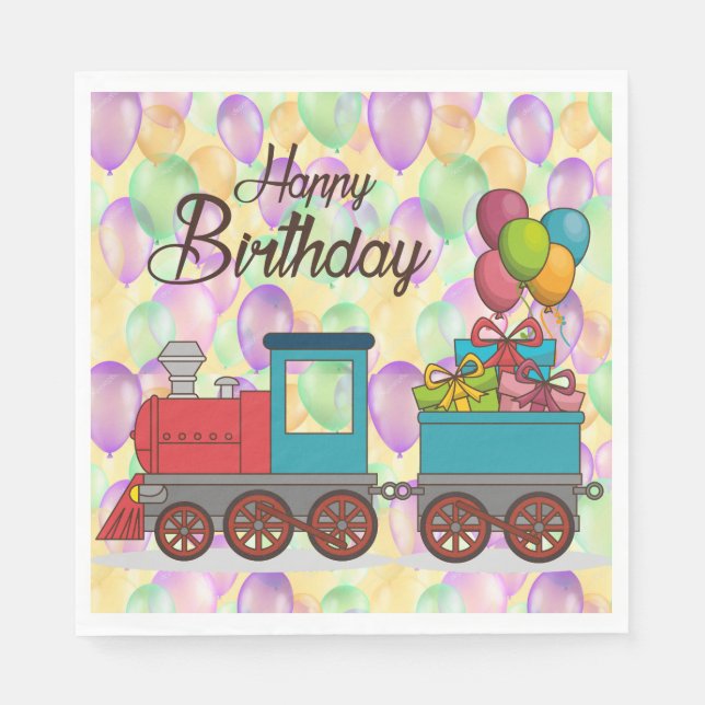 Festive Birthday  Balloon Train Birthday Napkin (Front)
