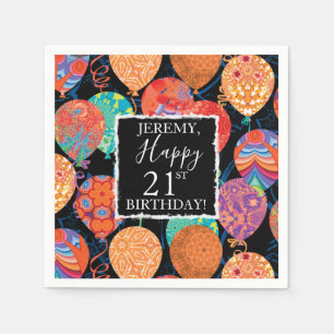 Festive Birthday Balloons Add Name and Age Napkin