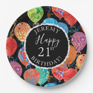 Festive Birthday Balloons Add Name and Age Paper Plate