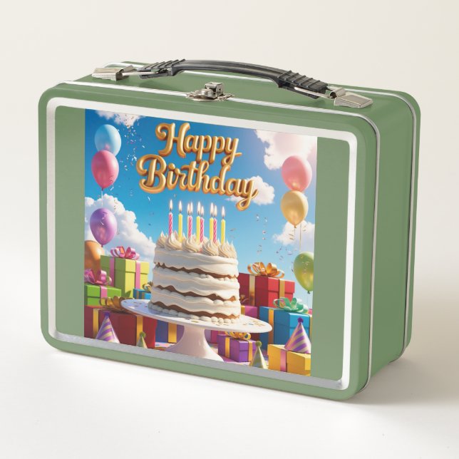 Festive Birthday Bliss Metal Lunch Box (Front)