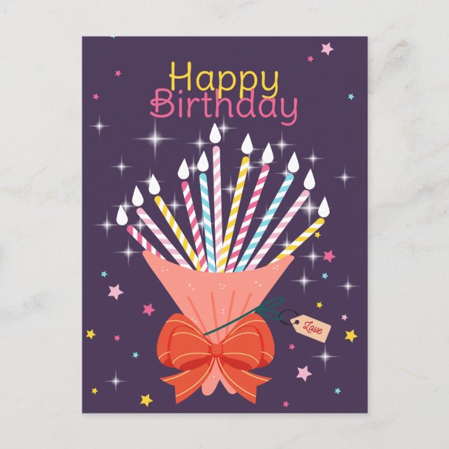 Festive Birthday Bouquet Candles Celebration Holiday Postcard (Front)