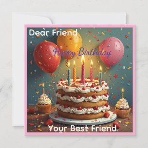 Festive Birthday Cake with Balloons and Cupcakes  Invitation