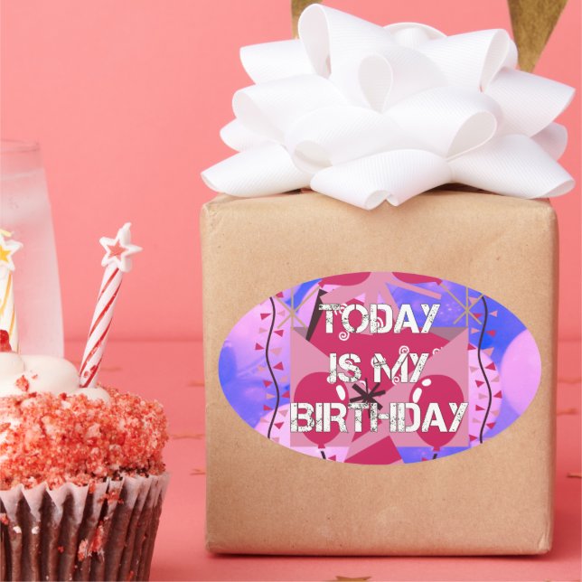 Festive Birthday Design: Today is my Birthday Oval Sticker (Party)