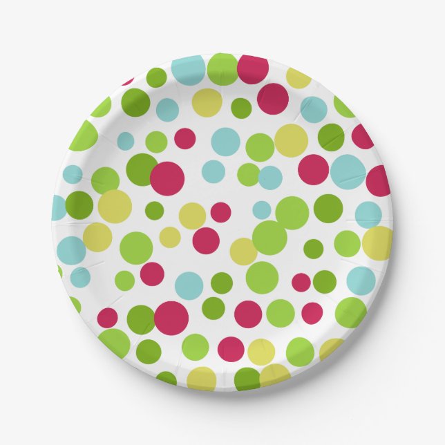 Festive Birthday Party Dots Paper Plates (Front)