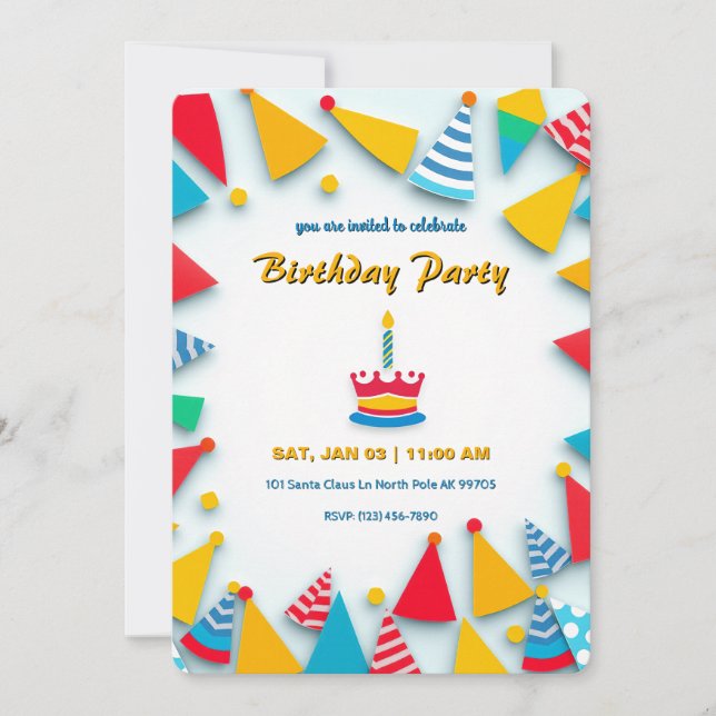 Festive Birthday Party with Border of Hats Invitation (Front)