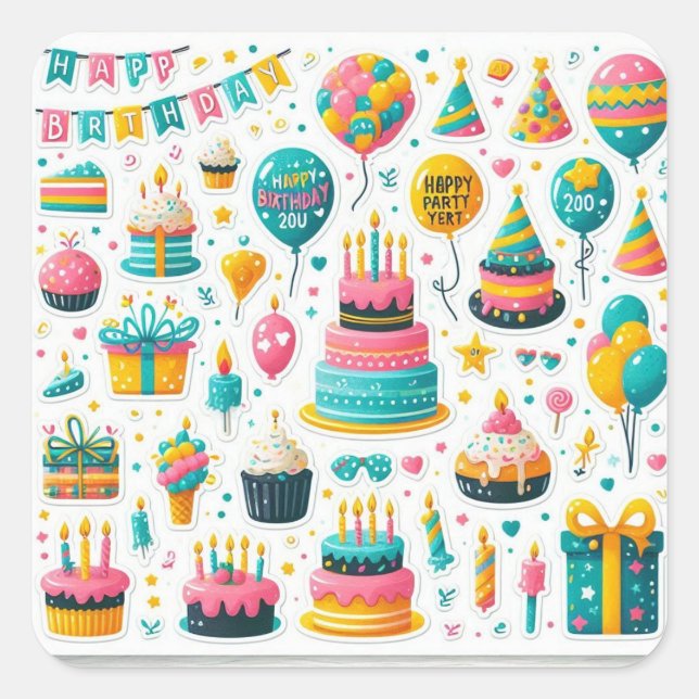 Festive Birthday Sticker Pack" (Front)