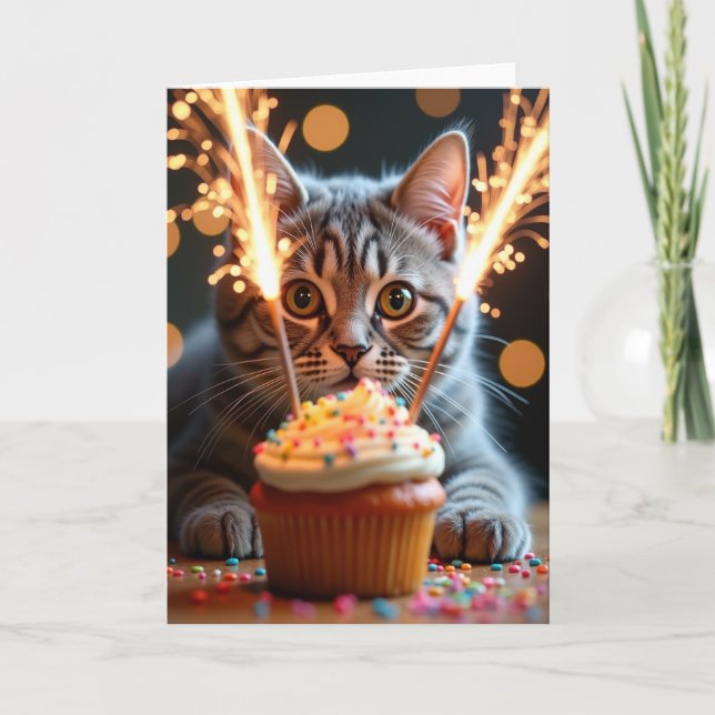 Festive Birthday Tabby Sparkle Card (Front)