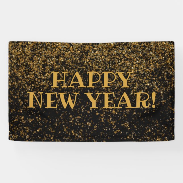 Festive Black and Gold Glitter Happy New Year Banner (Horizontal)