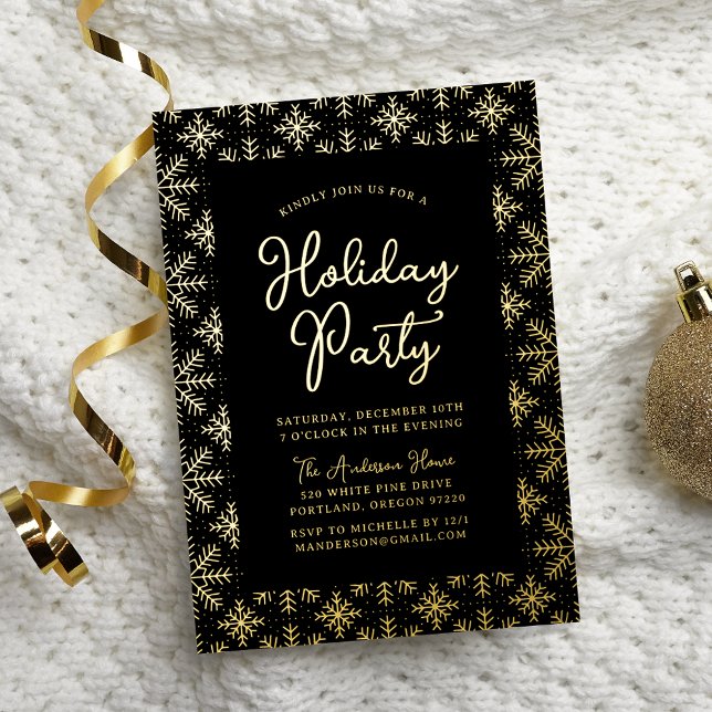 Festive Black and Gold Snowflakes Holiday Party (Creator Uploaded)