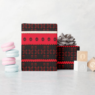 Festive Black  And Red Mudcloth Wrapping Paper