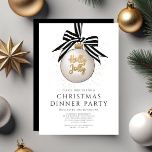 Festive Black And White Christmas Dinner Party Invitation