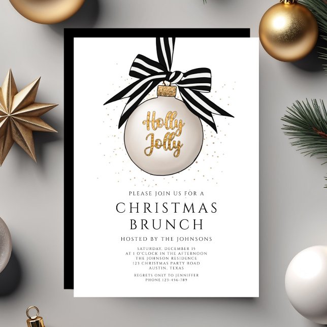 Festive Black And White Gold Christmas Brunch Invitation (Festive Black And White Gold Christmas Brunch Invitation)