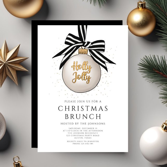 Festive Black And White Gold Christmas Brunch Invitation (Festive Black And White Gold Christmas Brunch Invitation)