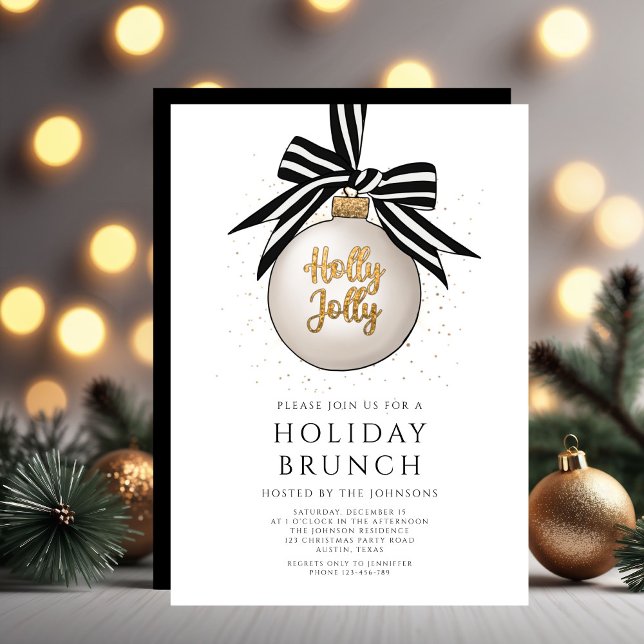 Festive Black And White Gold Holiday Brunch Invitation (Festive Black And White Gold Holiday Brunch Invitation)