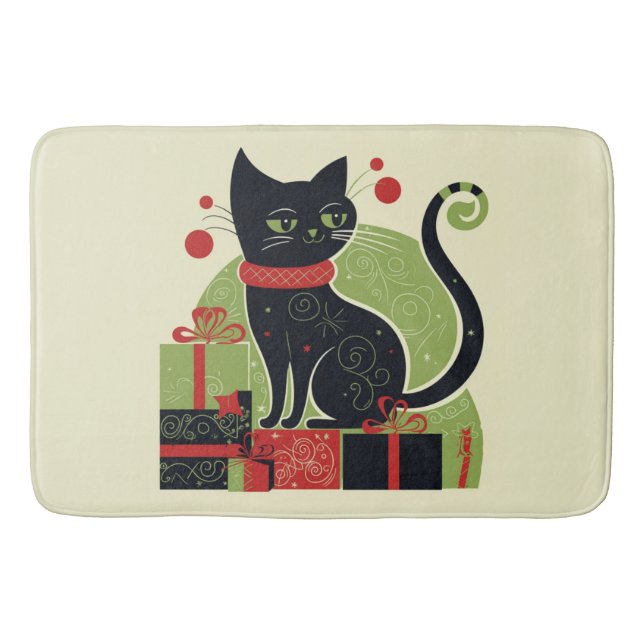 Festive Black Cat Bath Mat (Front)