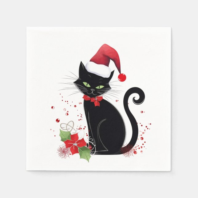 Festive Black Cat Napkin (Front)