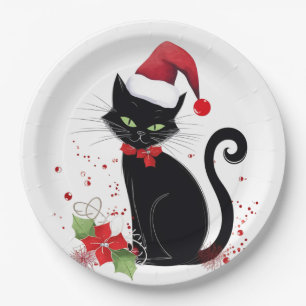 Festive Black Cat Paper Plate