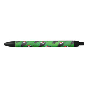 Festive Black Cat Pattern on Green Ink Pen