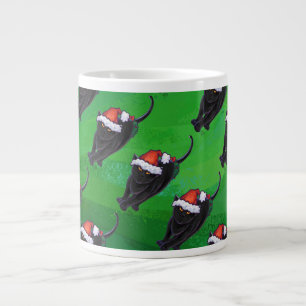Festive Black Cat Pattern on Green Large Coffee Mug