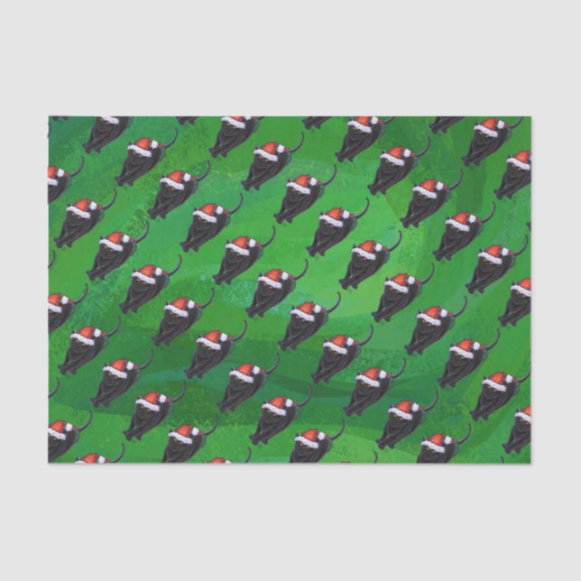 Festive Black Cat Pattern on Green Tissue Paper (Front)