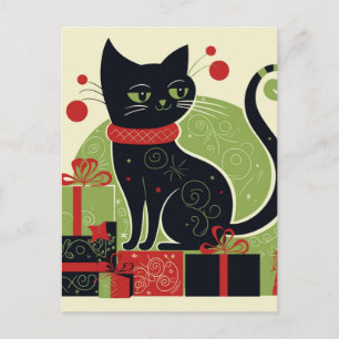 Festive Black Cat Postcard