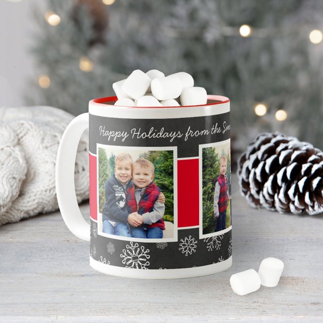 Festive Black Chalkboard Christmas Photo Collage Two-Tone Coffee Mug (Creator Uploaded)