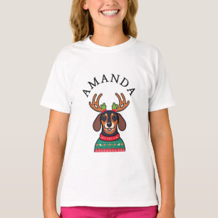 Festive Black Dachshund Christmas Name T-Shirt