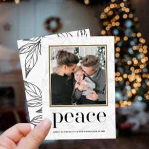 Festive Black Foliage Print Photo Christmas Peace Invitation