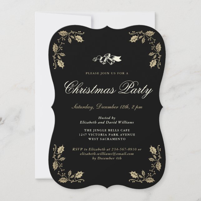 Festive Black Gold Christmas Holiday Party Invitation (Front)