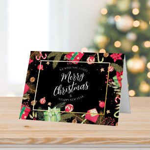 Festive Black Gold Merry Christmas  Foil Greeting Card