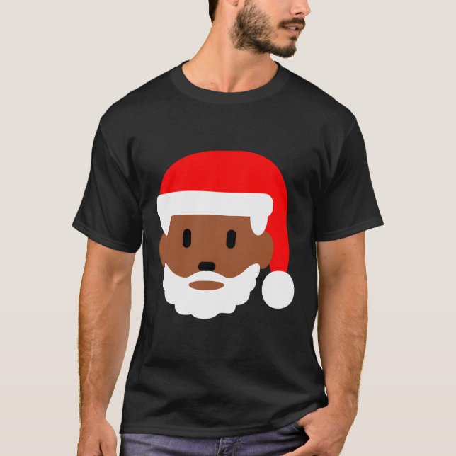 Festive Black Merry Christmas Santa Face T-Shirt (Front)