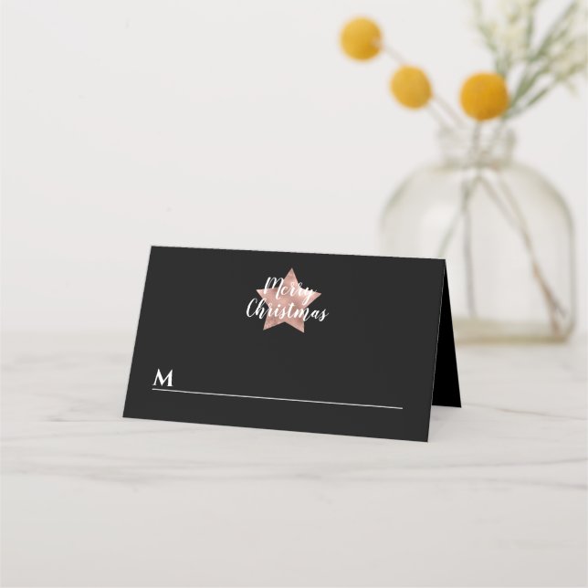 Festive Black Star Merry Christmas Place Card (Front)