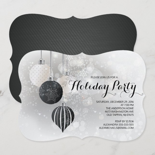 Festive Black & White Holiday Party Invitation (Front/Back)