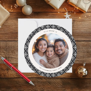 Festive Black & White Modern Photo Christmas Card