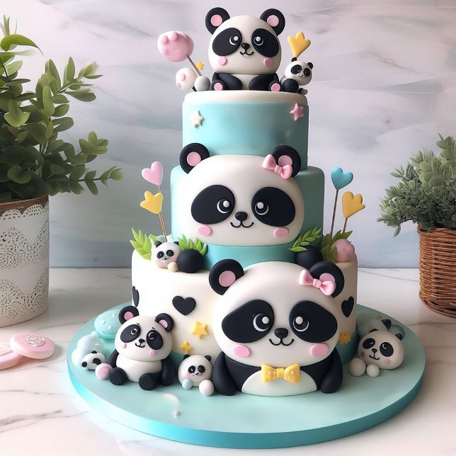 FESTIVE  BLACK & WHITE PANDA THEMED KIDS BIRTHDAY  CARD (Creator Uploaded)