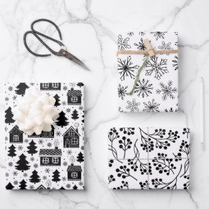 Festive black white tiled Christmas Wrapping Paper Sheet