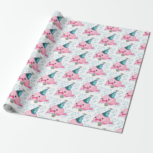 Festive Blobfish Birthday Wrapping Paper (Unrolled)