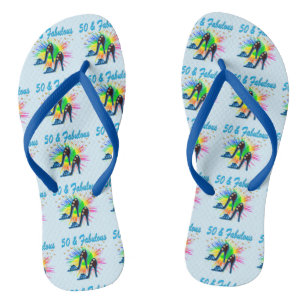 FESTIVE BLUE 50TH BIRTHDAY FLIP FLOPS