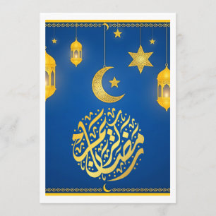Festive Blue and Gold Arabic Calligraphy Ramadan Invitation
