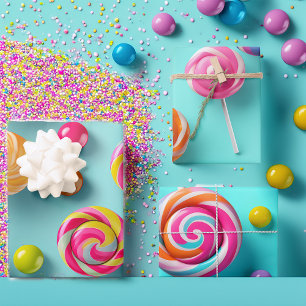 Festive Blue and Pink Lollipops Candy Lane  Wrapping Paper Sheet