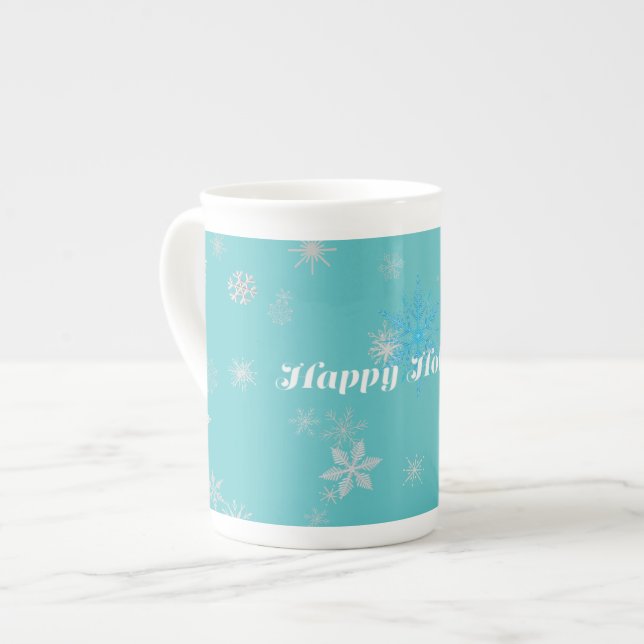 Festive Blue and White Christmas Mug (Front Left)