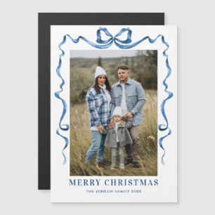 Festive Blue Christmas Bow Photo Magnetic Card